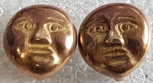 VTG FASHION COPPER ROUND MAN ON MOON ANTHROPOMORPHIC FACE OMEGA BACK EARRINGS - Picture 1 of 8