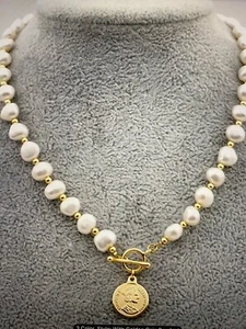 1pc Exquisite Freshwater Pearl Decorative Heart-Shaped Charm OT Buckle Necklace - Picture 1 of 7