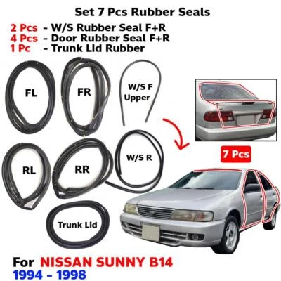 Windshield Door Rubber +Trunk Set 7 Fits Nissan Sentra B14 4D Sedan 1994-98 P05 Foto 1 de 4