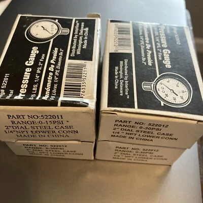 2" Pressure Gauge Chrome Plated Steel Case, 1/4" NPT. 3- 30 PSI & 1 -15 PSI New - Image 1 of 4