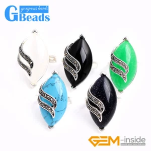 Tibetan Silver Marcasite Ring - 17x32mm Marquise Beads Fashion Jewelry Gift - Picture 1 of 40