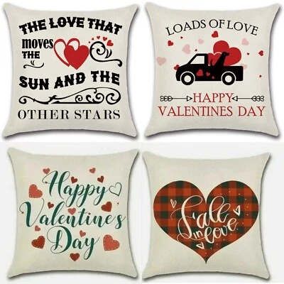 4x Valentine's Day Pillow Case Sofa Cushion Cover Home Decor Love Heart 45x45cm - Image 1 of 4