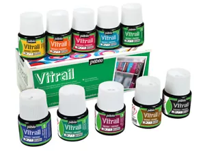 Pebeo Vitrail Glass & Mixed Media Paint Assorted Colours 10 x 45ml Box Set - Afbeelding 1 van 4