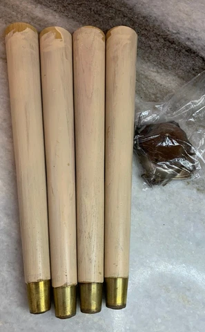 Vintage 1950s Mid Century Modern MCM Blonde Candlepin Legs Brass Tips w/Hardware Cover