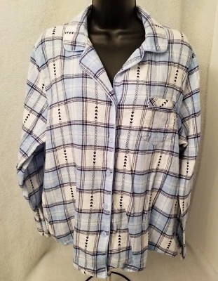 Camisa para dormir Croft & Barrow para mujer talla XXL 2XL 2X grande azul blanco franela  Foto 1 de 3