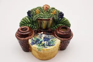 19th Century, Antique Portuguese Palissy Ware Inkwell, Earthenware, Manuel Mafra - Picture 1 of 12