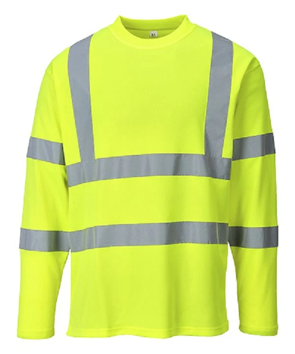 PORTWEST CLASS 3 COTTON COMFORT LONG SLEEVE YELLOW T-SHIRT COTTON/POLY SZ S-3X  - Image 1 of 1
