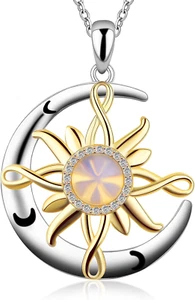Sun and Moon Necklace Sterling Silver Infinity Pendant Jewelry Gifts for Women - Picture 1 of 7