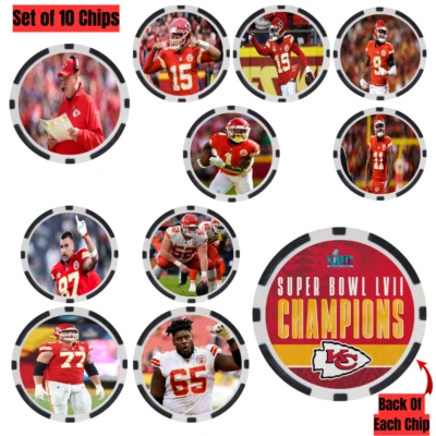 KANSAS CITY CHIEFS 2023 SUPER BOWL LVII CHAMPS - POKER CHIP SET (10) - Image 1 of 2