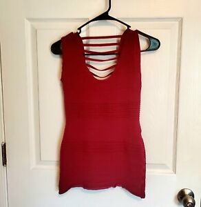 Super Short Charlotte Russe Bodycon Dress Size L Bold Red Deep Back Plunge Strap