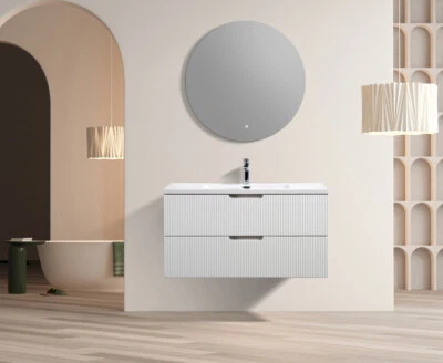 Themis 40″ White Wall Mount Vanity With A Integrated Sink - Image 1 of 4