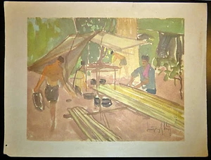 Der Koch - Aquarell - Vietnamkrieg Kunst - Viet Cong - NLF - Huynh Dong - 1966 - Bild 1 von 3