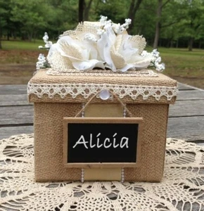 Bridesmaid gift box rustic wedding keepsake personalized beige ring bearer box - Picture 1 of 5
