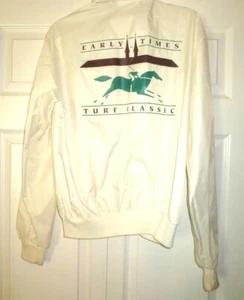 "EARLY TIMES TURF CLASSIC" HORSE RACING WHITE NYLON WINDBREAKER W/HOOD (SZ. L) - Picture 1 of 5