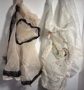 Two Vintage 1950s Sheer/Chiffon Aprons Floral & Lace w/Pockets - Picture 1 of 12