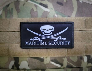 2x4" MARITIME SECURITY Patch Black White Tactical Hook Backed - Picture 1 of 2