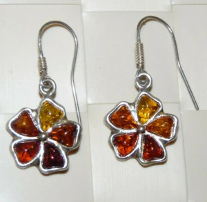 Muy bonitos pendientes colgantes vintage de plata de ley ámbar I112 - Imagen 1 de 5