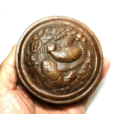 Caixas de joias antigas chinesas de cobre vermelho feitas à mão flores e pássaros - Imagem 1 de 4