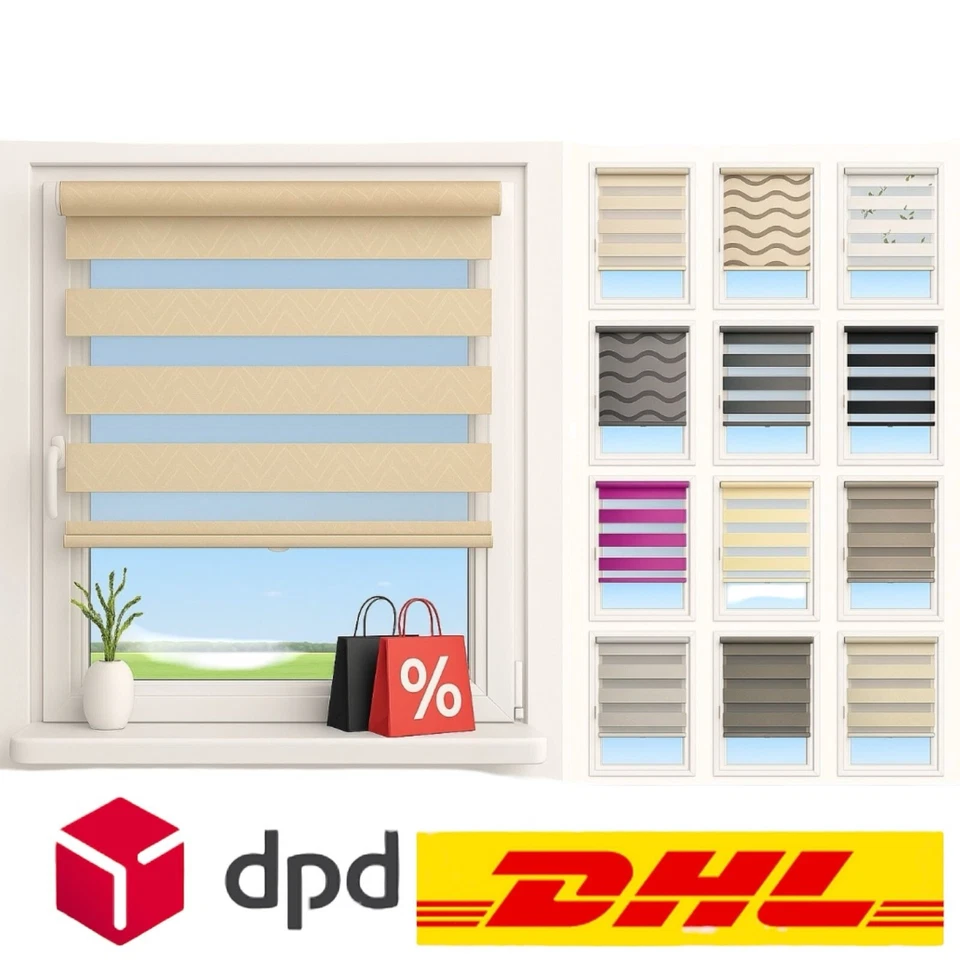 Doppelrollo Klemmfix ohne Bohren Fensterrollo Zebrarollo Duorollo 1er-2er-Set - Bild 1 von 2