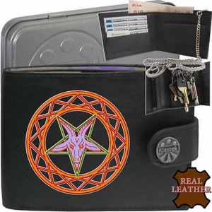 Baphomet Wallet Idol Symbol Occult Real Leather Men's Gift Tin RFID - Picture 1 of 28