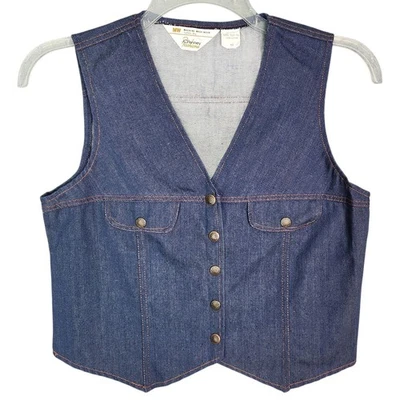 Vintage 70's JCPenney Women's Jr. Size 13 Denim Vest Snap Front Cowgirl Disco - Image 1 of 4