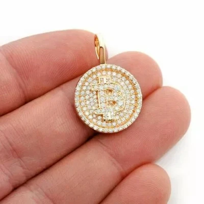 Colgante Bitcoin Con Cadena 2 CT Corte Redondo VVS1 Diamante Acabado Oro Amarillo 14K Foto 1 de 3