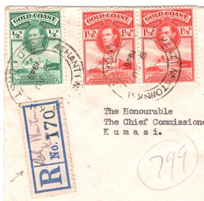 GOLD COAST Official Cover *ASHANTI NEWTOWN* Reg'd 1946 Chief Commissioner YM319 - Image 1 of 4