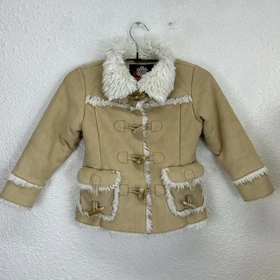 Light Khaki Faux Suede And Fur Toggle Coat Sz XS/S By Gap Kids - Image 1 of 4