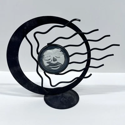 Candelabro celeste cara de sol de metal | Acento de vidrio de hierro fundido negro 10,5” H Foto 1 de 4