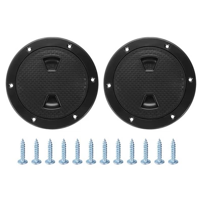 2Pcs Boat Hatch, 4" Round Non Slip Plate Inspection Deck with Screws, Black Foto 1 de 4