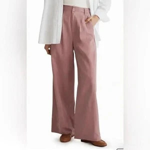 Madewell The Harlow Wide-Leg Trouser Pants Linen Blend in Wood Rose Pink Size 14 - Picture 1 of 12