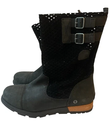 Botas Sorel Major Pull On tamanho 9 camurça preta perfurada couro corte a laser panturrilha média - Imagem 1 de 4