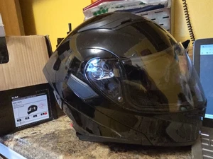 ILM 902L Motorcycle Full Face Helmet w/LED, XL Gloss Black LED LIGHTS - Bild 1 von 5