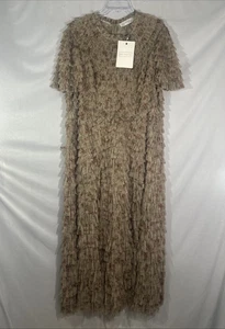 Nuevo con etiquetas Vestido Mac Duggal [18] 8017 con volantes en capas manga corta línea A en crudo #S1929 - Imagen 1 de 12