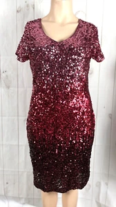 Neu Maner Burgunderrot Ombre Pailletten Weihnachten Urlaub Cocktail Etui Kleid XXL - Bild 1 von 7