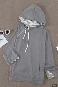 Womens Double Inner Hooded Sweatshirt Gray w/Camo Elbow Size Large - Picture 1 of 5