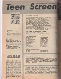 TEEN SCREEN JUNE 1965-BEATLES EXTENSIVE COVERAGE - Picture 1 of 1