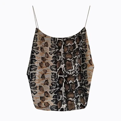 Cami Recortada de Piel de Serpiente One By One M/L Marrón Lentejuelas Boho Western Vaquera Animal Foto 1 de 4