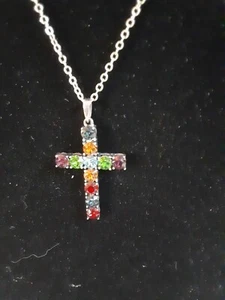 Sterlingsilber 925 Swarovski Kreuz 18" Halskette  - Bild 1 von 3