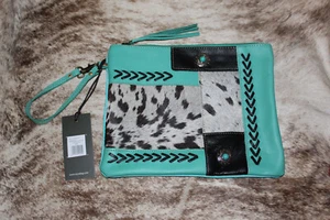 Bolso sin asas Myra Bag #8937 de lona, Hairon, cuero en turquesa/negro 10,5x8,5" - Imagen 1 de 3