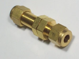 1 - Swagelok Brass Bulkhead Union Fitting, 1/4" OD Tube, B-400-61 - Picture 1 of 3