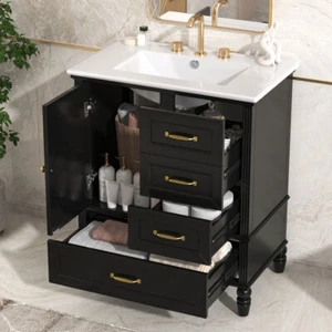 30" Bathroom Vanity with Sink, 3 Drawers, Freestanding Vanity Storage Cabinet - Picture 1 of 16