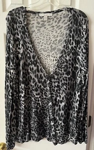 🐆French Laundry Stretchy Leopard Print Cardigan Women 22/24🐆 - Picture 1 of 4