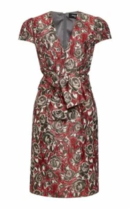 PAULE KA red/grey Metallic Floral Jacquard Sheath Dress sz 42 - Picture 1 of 8