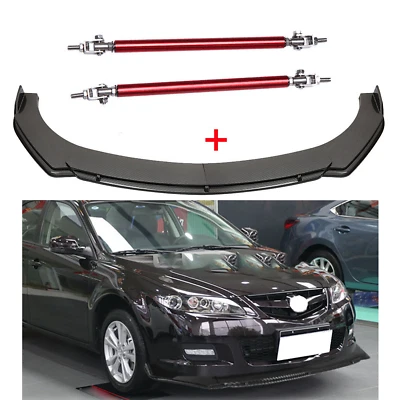 Carbon Fiber Front Bumper Spoiler Splitter Strut Rods For 2004-21 Mazda 2 3 5 Foto 1 de 4