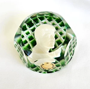 Baccarat JFK Glass Window Pane Paperweight White Green VINTAGE President Kennedy - Picture 1 of 7
