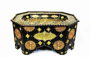 Moroccan Coffee Table Center Piece Moorish Black Authentic Decor Glass Top  - Picture 1 of 4