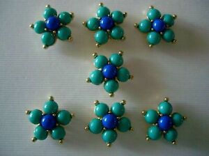2 Hole Slider Beads Pointed Daisy Turquoise Blue 7 Pieces