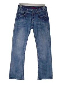 Rock & Roll Cowgirl Jeans Mid Rise Bootcut Distressed Embellished Size 30x32 - Picture 1 of 11