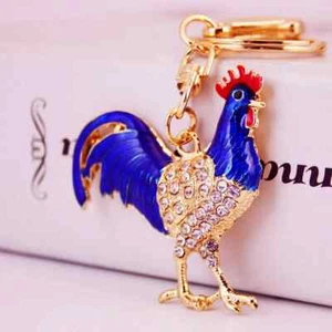 BIJOU DE SAC COQ STRASS TRICOLORE PORTE CLES - Picture 1 of 1